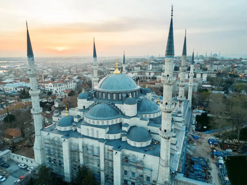 Blue Mosque and Hagia Sophia Istanbul aerial view